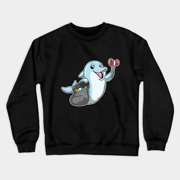 Dolphin as Cleaner by Trash bag for residual waste Crewneck Sweatshirt by Markus Schnabel